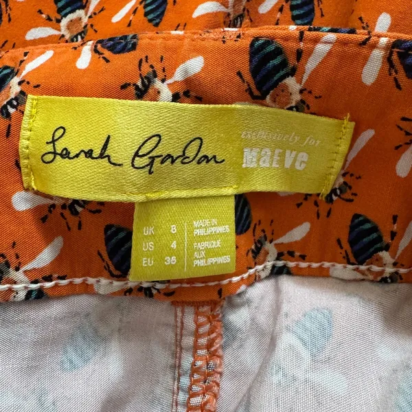 Sarah Gordon x Maeve The Colette Wide-Leg Crop Pants Orange Bee Print Size 4 - Image 5