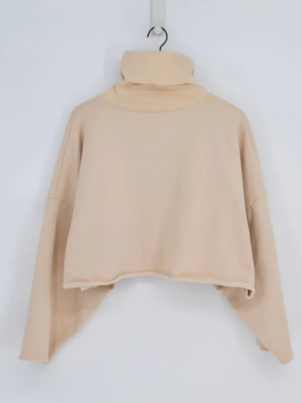 Oak + Fort Cropped Turtleneck Sweatshirt Beige S Tan - Image 3