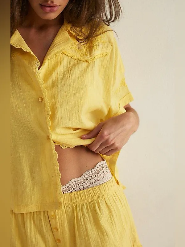 NWT Free People FP Intimately Good Intentions PJ Set - lemon drop yellow - XS - Image 6