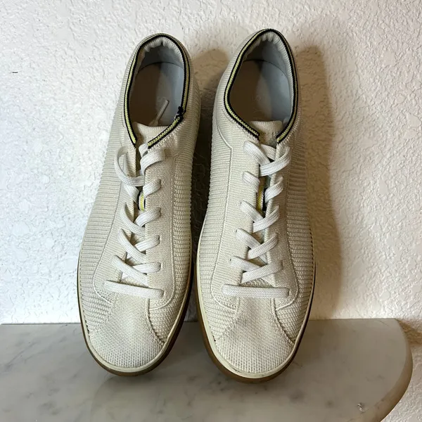 Rothy’s The Lace up Sneaker Womens Size 8 Vanilla Blue Woven Discontinued HTF - Image 4