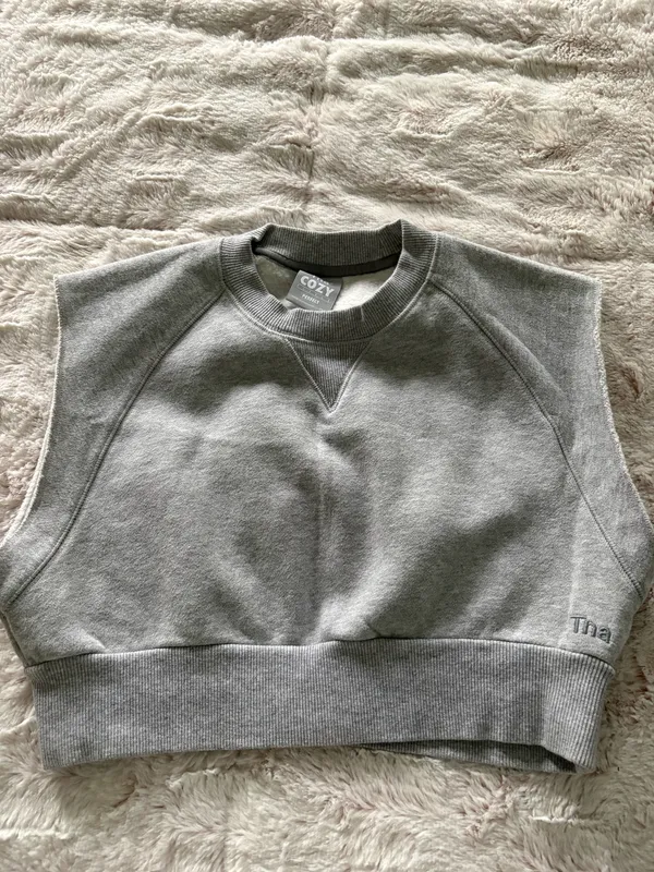 TNA Aritzia Fleece Tank Blue Cozy Perfect Cropped Muscle Sweater - Image 2