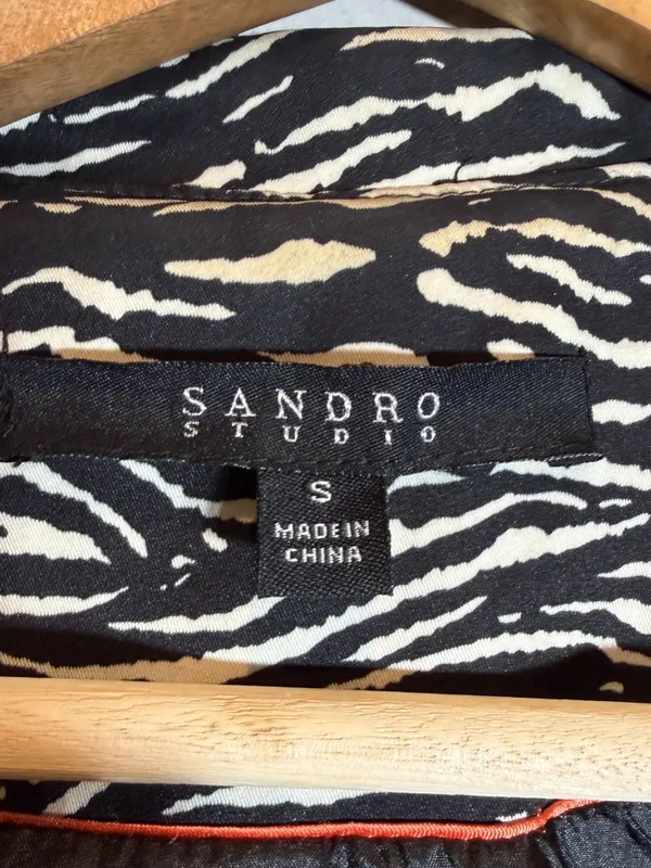 Sandro Studio Zebra Print Ruffle Jacket Women's Small Black White Designer Fun - Image 8