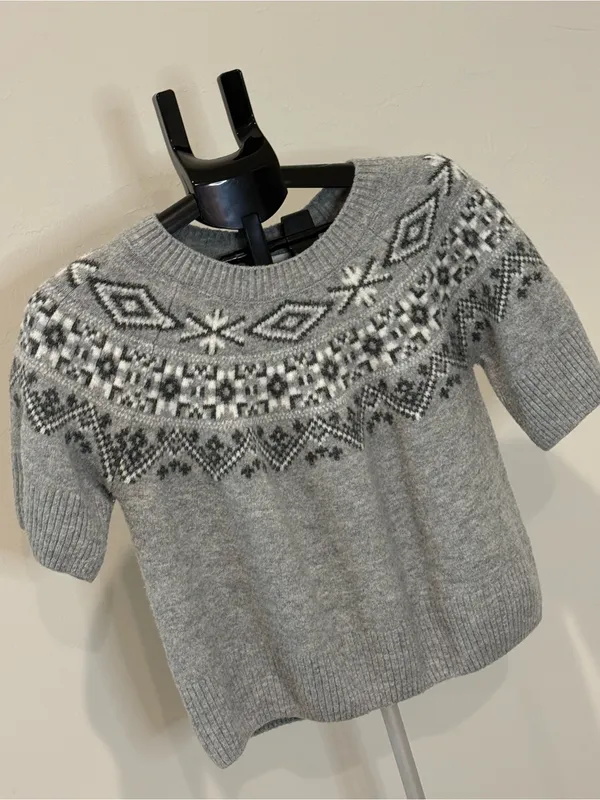 CeCe Fair Isle Short Sleeve Sweater XL Gray Black White - Image 3