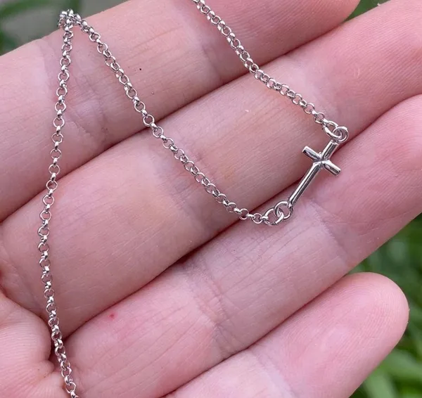 Sideways Cross Minimalist Sterling Silver Necklace - Image 4