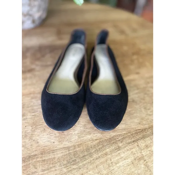 Lands’ End Black Suede Ballet Flats with Brown Trim Size 6B Women’s - Image 2
