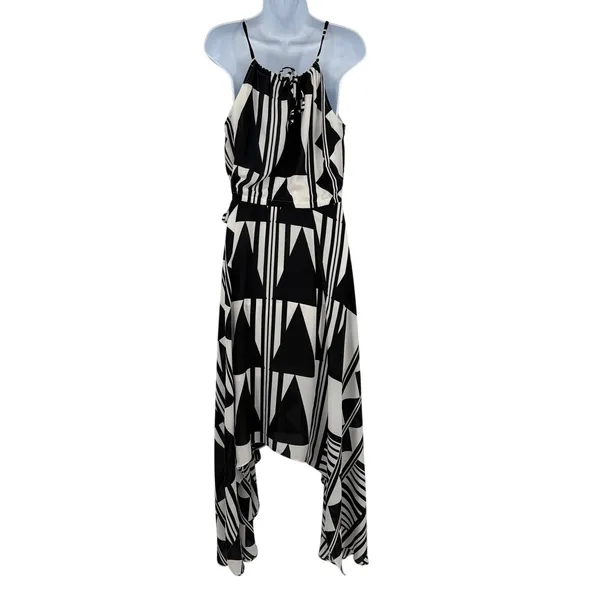 Express Asymmetric Geometric Maxi Dress Sz XS Resort Art Deco Monochrome Hanky - Image 7