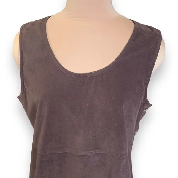 Vintage Faux Suede Jumper Dress Brown Prairie Midi Boho Modest Grunge Layering - Image 6
