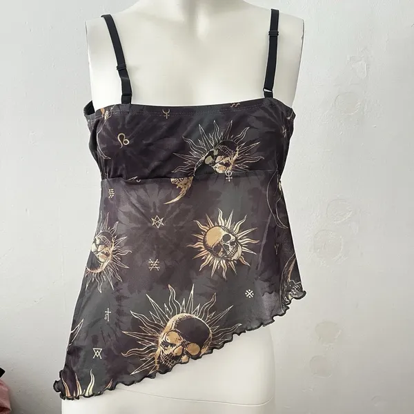 Womens Celestial Camisole Sz L Asymmetrical Moon Indie Hippie Festival Boho Sun - Image 3