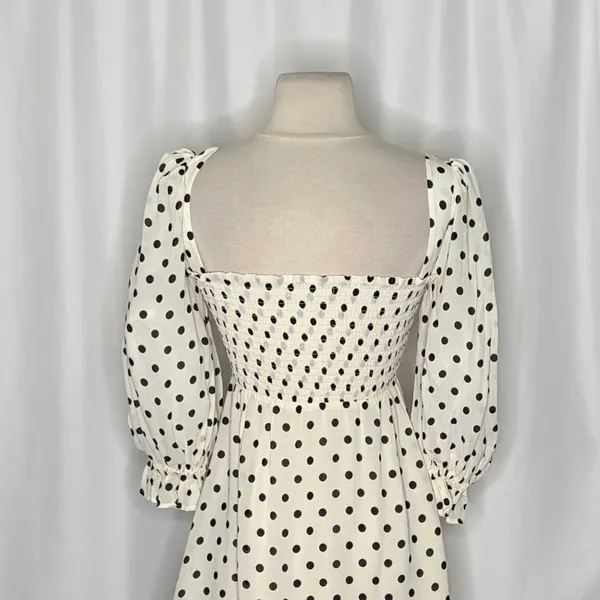 REFORMATION Zaria Dress Portofino Polka Dot Black White Smocked Mini Dress XS - Image 10