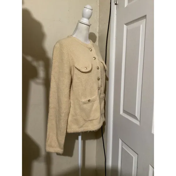 J.Crew Emilie Patch-Pocket Lady Cardigan Sweater Cream Gold Button CB931 Medium - Image 2