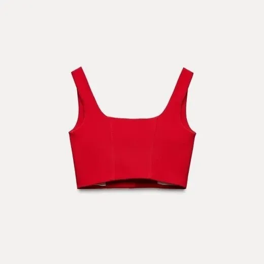 Zara Red Rhinestone Button Corset Crop Top Vest Size XS‎ Structured Boned NWOT - Image 3