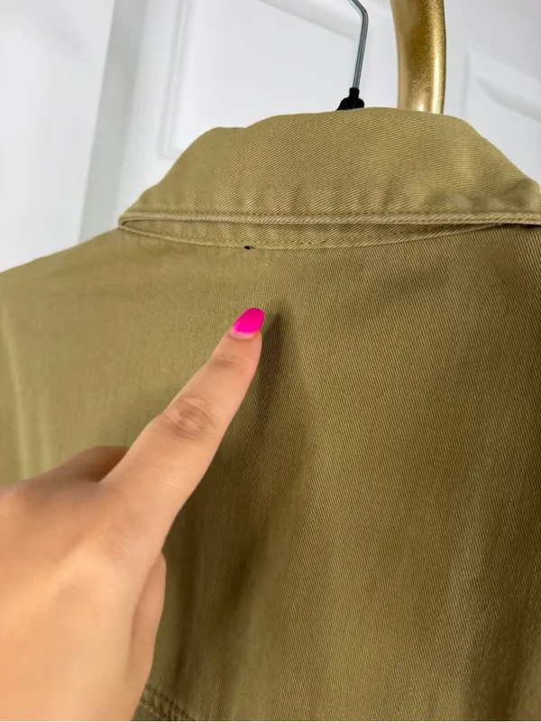 Miou Muse Sz M Olive Utility Romper Cotton Military Safari Short Sleeve - Image 10