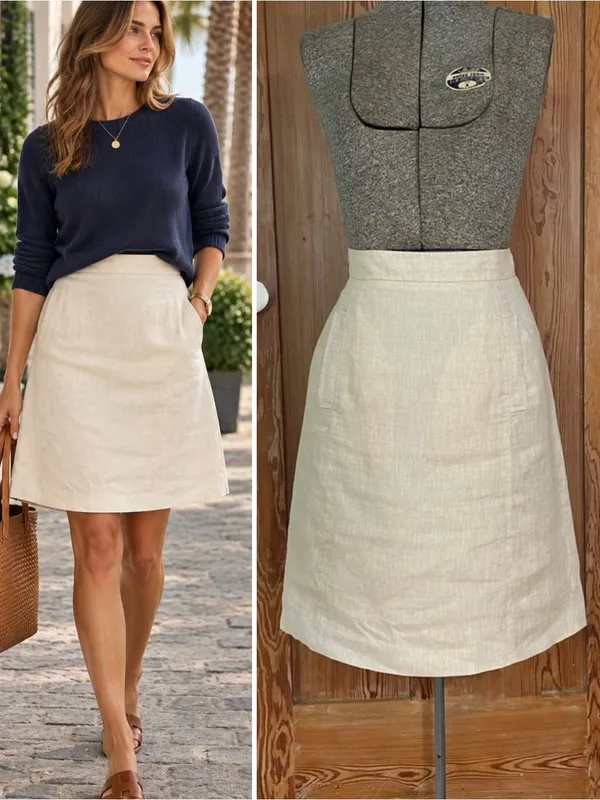 💥Brooks Brothers 100% Linen A-Line Skirt Cream Natural Pockets Size 8💛 - Image 2