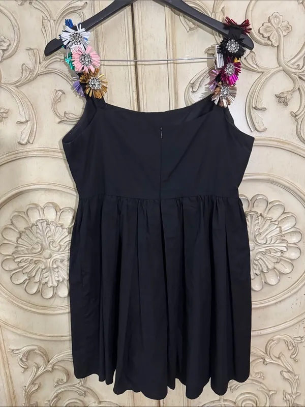 Queen of Sparkles Black Sequin Flower Strap Fit-and-Flare Dress Size Medium - Image 6