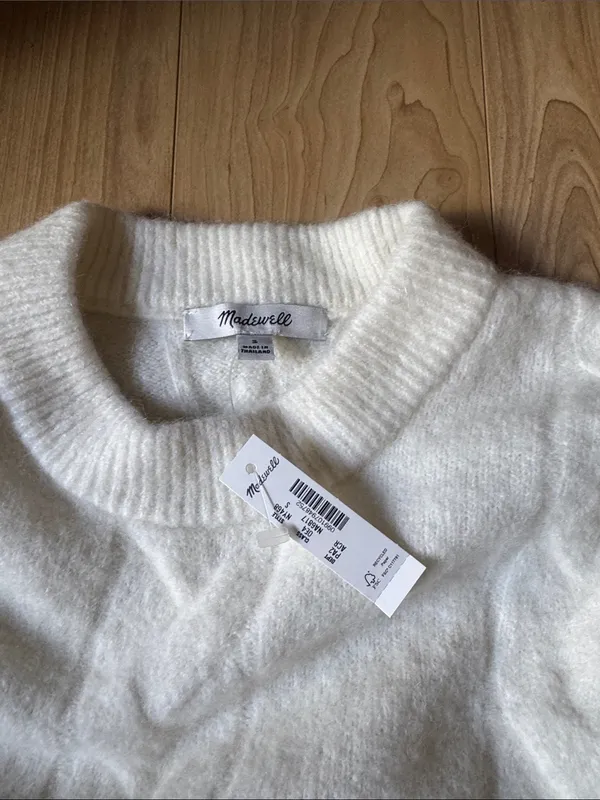 Madewell Cream Cable Knit Crewneck Sweater - Image 3