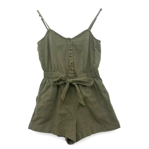 Aerie Olive Cotton Smocked Romper XS Pockets Cami - Image 2