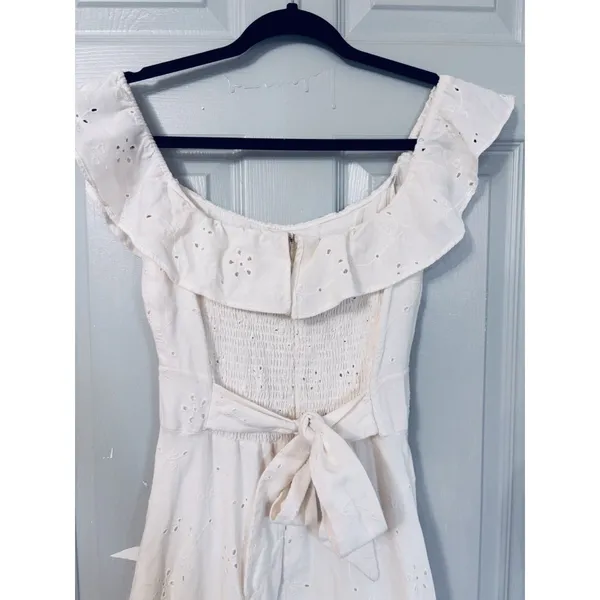 Zara eyelet off shoulder ivory midi cottage women’s dress smocked runs small* - Image 10