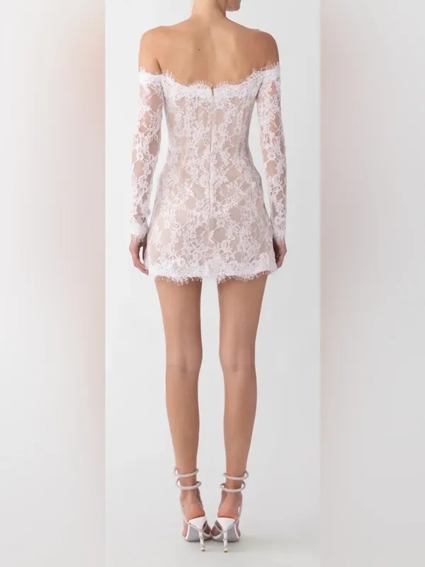 NEW SAU LEE Rachael Off the Shoulder Lace white Minidress Sz 10 - Image 3
