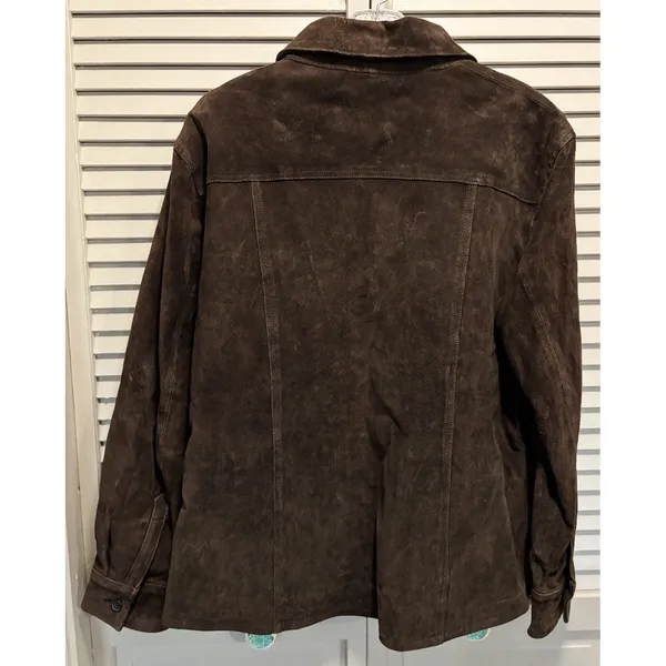 Vintage AMI Brown Long Sleeve‎ Suede Button Up Jacket Size Large Satin Lined - Image 6