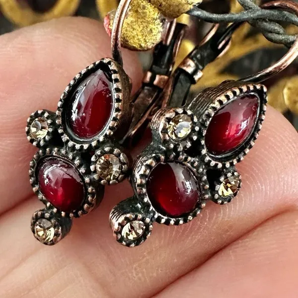 Copper tone and red earrings - Image 3