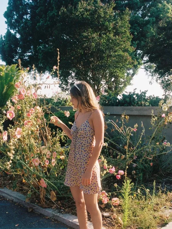 Zara Yellow Mini Dress with Purple Floral Print - Image 2