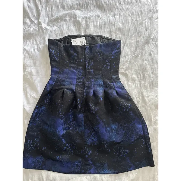 NWT H&M Strapless Dress Blue Black Celestial Wedding Guest Formal Bubble Pockets - Image 5