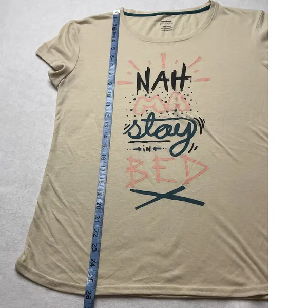 Reebok Womens Nah Ma Stay‎ In Bed Graphic T-Shirt Tan Beige Short Sleeve Medium - Image 4