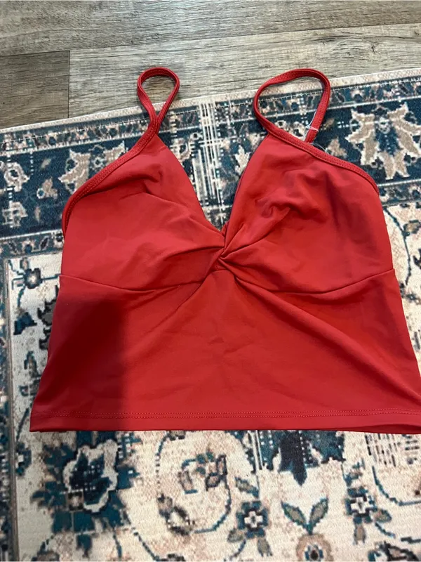 Abercrombie Twist Front Spaghetti Strap Crop Top - Rustic Red - Image 5