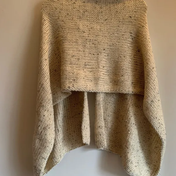 Simply Noelle Tan Knit Poncho with Buckle Accents Winter Top Pullover OS - Image 4