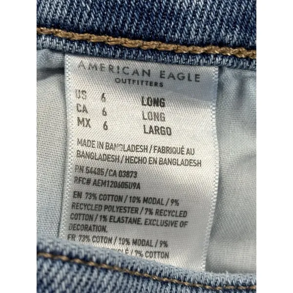 American Eagle Mom Jeans Women's 6 Long Light Wash Distressed Stretch Comfort - Image 3