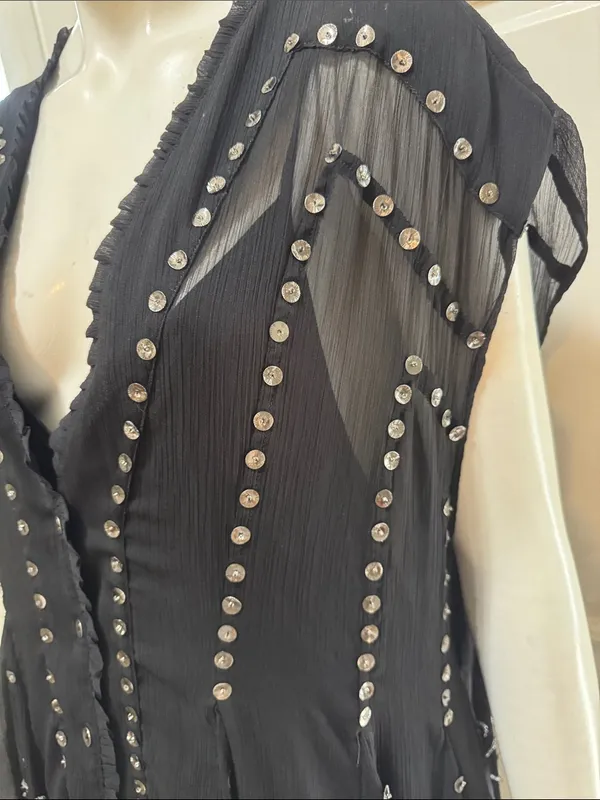 Free People Aston Black Studded Button-Front Sheer Tunic Dress Size Medium. A1 - Image 10