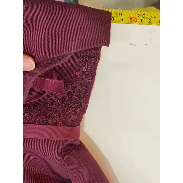 Oleg Cassini Burgundy Lace Illusion Bodice Formal Evening Gala Gown Dress 14 - Image 12