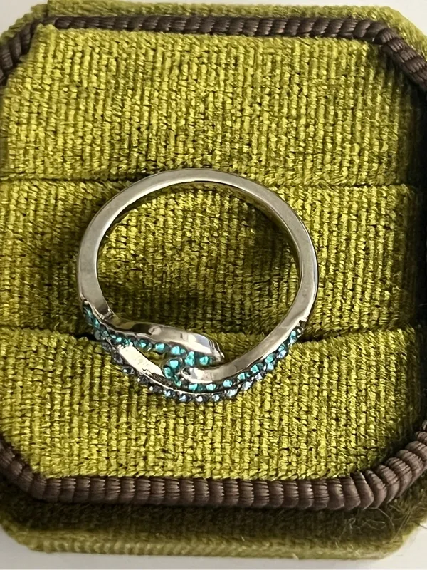 Wave Design Gorgeous Shades of Blue Gemstones Titanium Steel Statement Band S 6 - Image 4