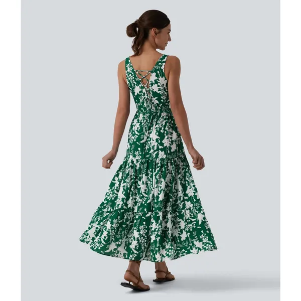 Halara Midnight Foliage Boho Cottage Floral Sweetheart Lace-up Maxi Resort L - Image 3