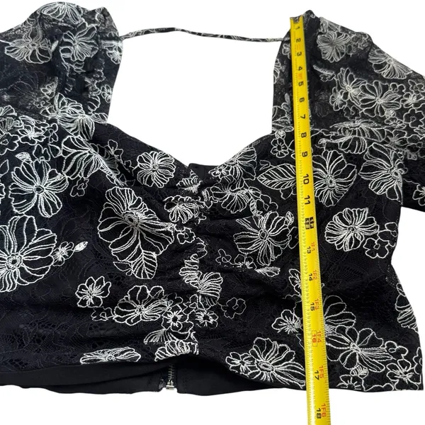Bossa Concept Black and White Floral Lace Crop Top Maxi Skirt Set Feminine‎ L - Image 13