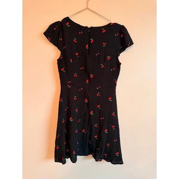 Lulus Mini Dress Women Medium Black Cherry Print Cherish‎ You Surplice Flutter - Image 6