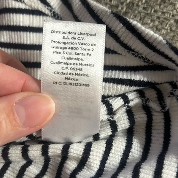 Talbots Black and White Striped V-Neck Tee | Size Large - Image 5
