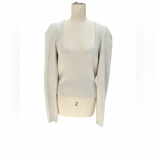 Free People Saffron‎ open back Ivory Ribbed Knit Sweater size medium, nwt - Image 3