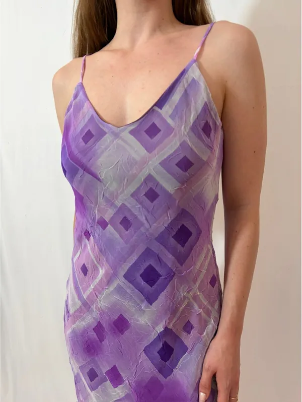 Lilac Purple Geometric Mesh DOuble Layer Fairy Vintage Carrie Bradshaw Dress - Image 3