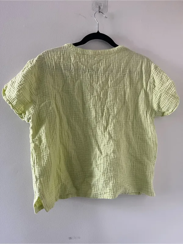 Lucky Brand Green 100% Gauze Cotton Waffle Knit Top Small Coastal Summer Beach - Image 6