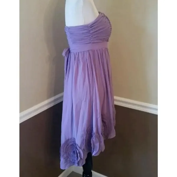 Lavender Dress Pleated Rosette Strapless Hi-Low Doe & Rae Formal Fairy Boho Med - Image 5