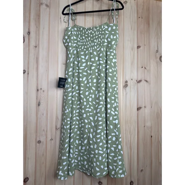 Lulus Party in Paris Sage Green Print Tie-Strap Midi Dress Resort Extra Large - Image 6