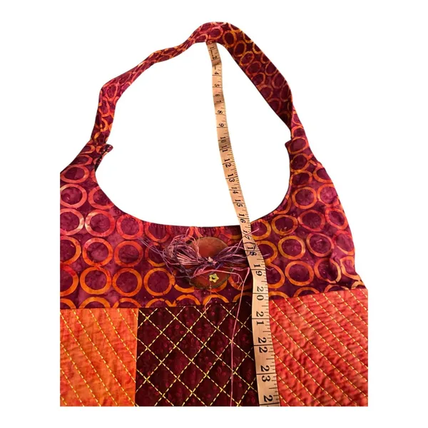 Vintage Handmade Boho Patchwork Quilted Shoulder Bag Orange Red Cottagecore - Image 10