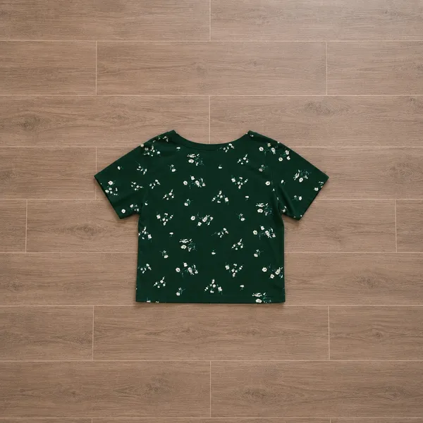 Brandy Melville Dark Green Floral Amara V-Neck Crop Top - Image 3