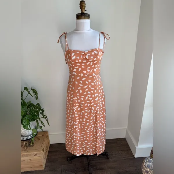Lulus Party In Paris Light Orange Print Tie-strap Midi Dress - Size XS - Image 4