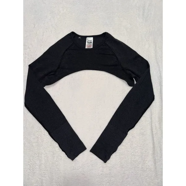 Gymshark Women's Black Marl Vital Shrug Thumb Holes Size Medium - Image 4