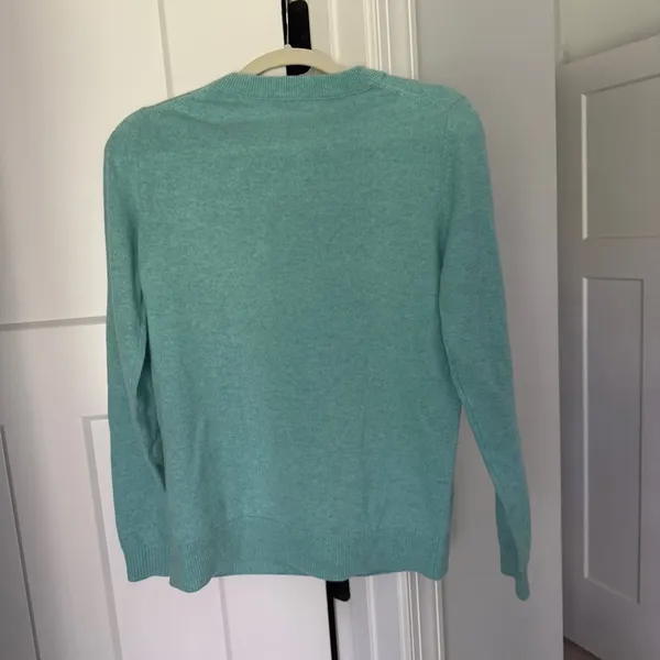 JENNIE‎ LIU Pure Cashmere Long Sleeve Crew Neck Pullover Sweater Aqua Teal - Image 5