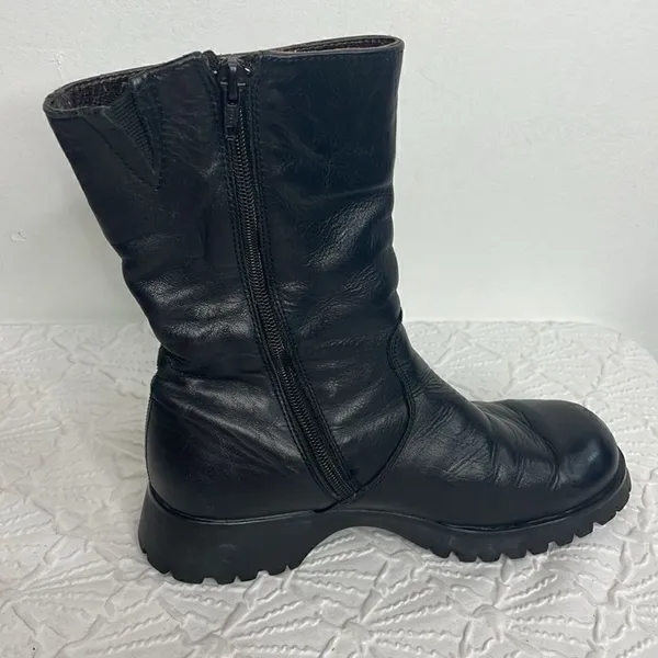 Havana Joe Mid Calf Leather Zipper Black Booties size 37 - Image 8