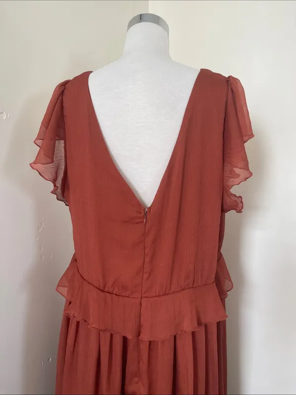 Mango Rust Red Flutter-Sleeve Maxi Dress - Image 7