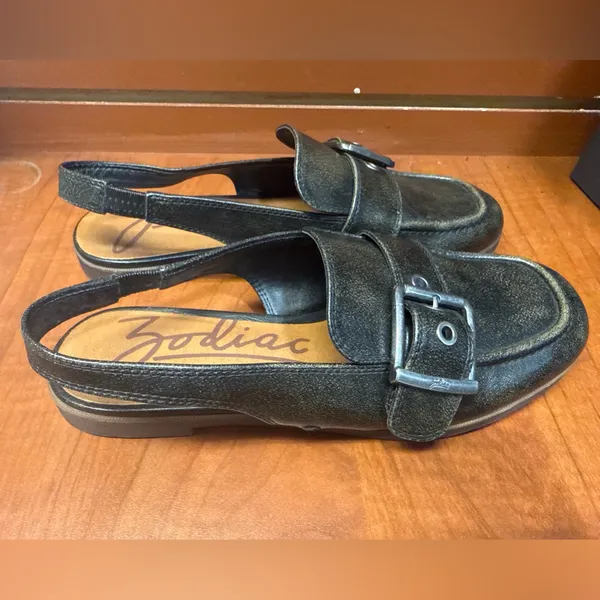 Zodiac Black Leather Slingback Mules with Buckle - Image 2